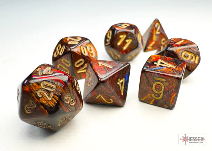 Chessex: Mini Polyhedral Dice set - Scarab - Blue Blood / Gold (Online Order Only)