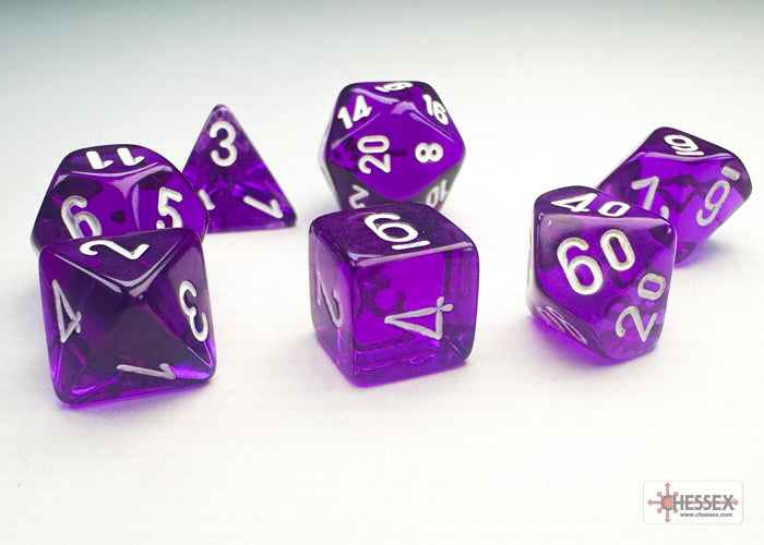 Translucent Purple/white Mini-Polyhedral 7-Die Set (Mini Poly Release 3) (Online Only)