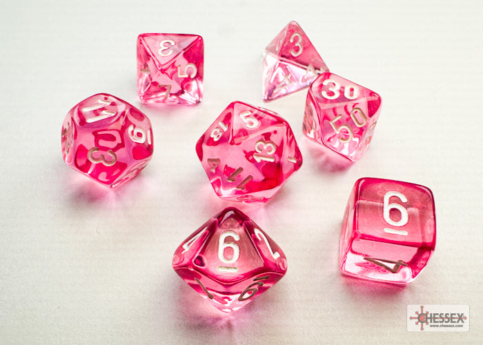 Translucent Pink/white Mini-Polyhedral 7-Die Set (Mini Poly Release 3) (Online Only)
