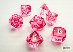Translucent Pink/white Mini-Polyhedral 7-Die Set (Mini Poly Release 3) (Online Only)