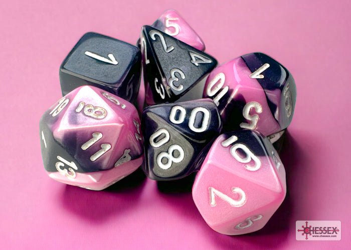 Gemini Black-Pink/white Mini-Polyhedral 7-Die Set (Mini Poly Release 3) (Online Only)