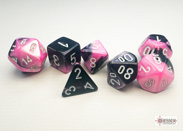 Gemini Black-Pink/white Mini-Polyhedral 7-Die Set (Mini Poly Release 3) (Online Only)