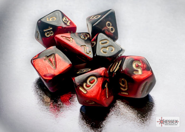 Gemini Black-Red/gold Mini-Polyhedral 7-Die Set (Mini Poly Release 3) (Online Only)