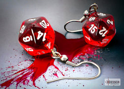 Hook Earrings Translucent Red Mini-Poly d20 Pair (Online Only)