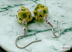 Hook Earrings Marble Green Mini-Poly d20 Pair (Online Only)