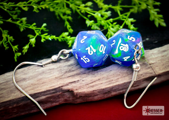 Hook Earrings Festive® Waterlily™ Mini-Poly d20 Pair (Online Only)