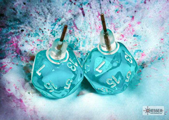 Stud Earrings Translucent Teal Mini-Poly d20 Pair (Online Only)