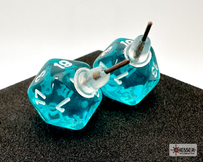 Stud Earrings Translucent Teal Mini-Poly d20 Pair (Online Only)