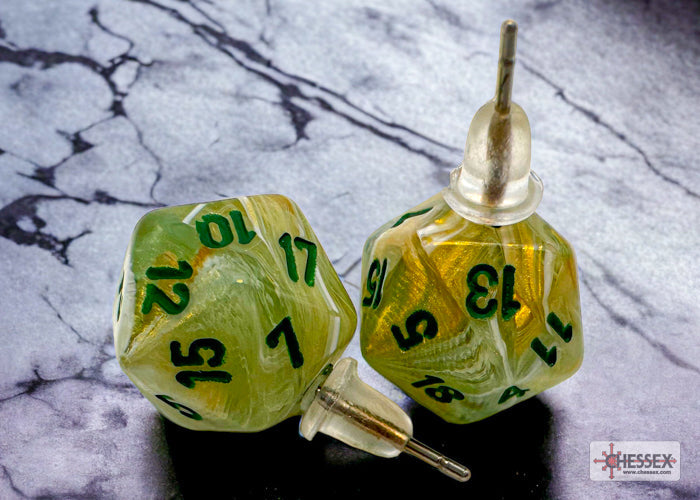 Stud Earrings Marble Green Mini-Poly d20 Pair (Online Only)