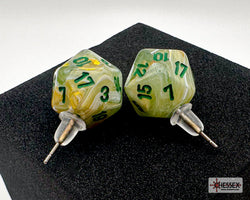 Stud Earrings Marble Green Mini-Poly d20 Pair (Online Only)