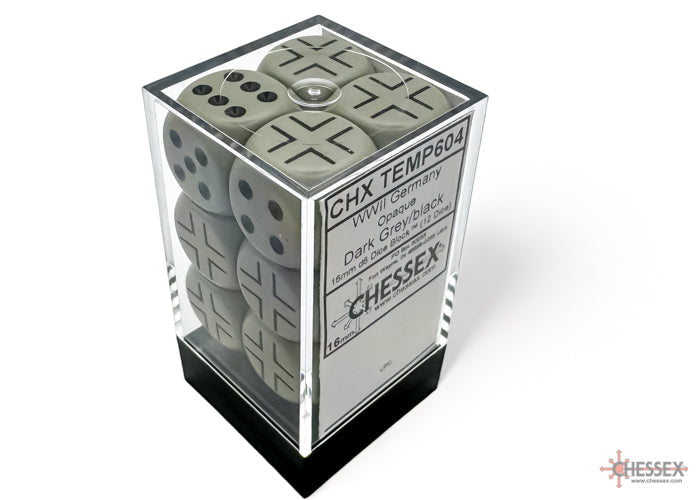 WW2 dice German Opaque Dark Grey/black 16mm d6 Dice Block (12 dice) (Online Only)