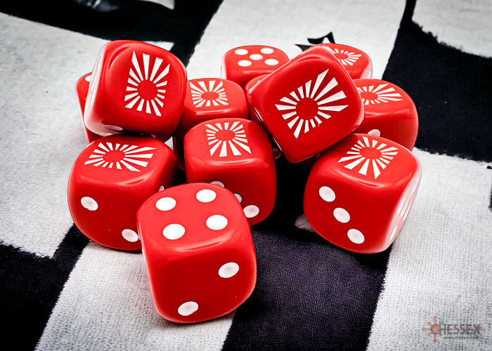 WW2 dice Japan Opaque Red/white 16mm d6 Dice Block (12 dice) (Online Only)