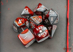 Gemini Red-Steel/white Polyhedral 7-Dice Set (with bonus die) (Online Only)