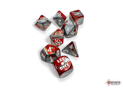 Gemini Red-Steel/white Polyhedral 7-Dice Set (with bonus die) (Online Only)