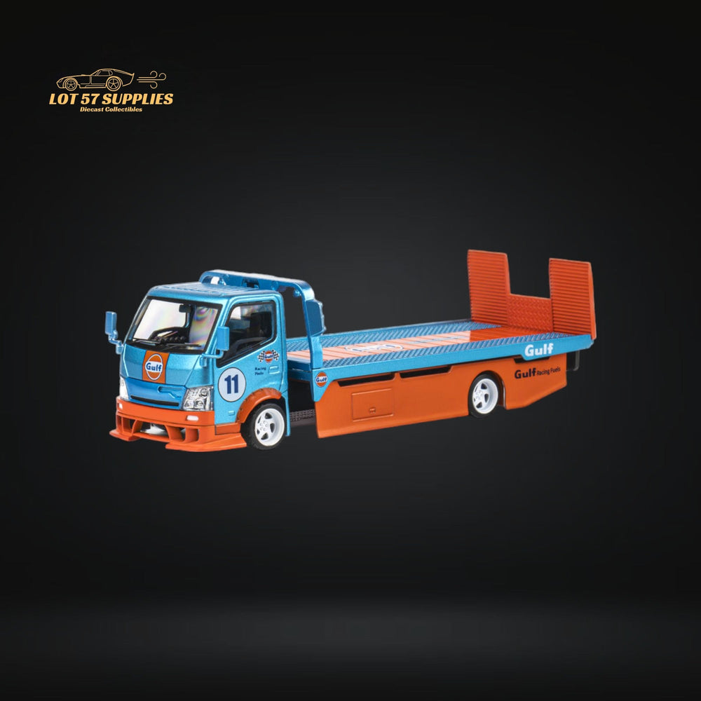 MicroTurbo HINO 300 Flat Bed Transport Truck in Gulf Livery 1:64 (ONLINE ORDER ONLY)
