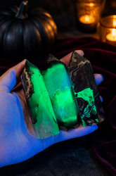 Volcano Agate Towers, UV Fluorescent Green Crystals