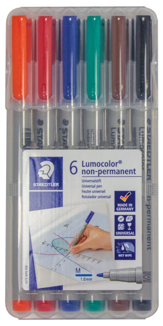 Staedtler Lumocolor non-permanent Marker (wet-wipe away) 6-Pack (Online Only)
