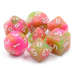 Apple Taffy Lime Green/Pink Glitter/Swirl  7-Dice Set by HendgaDice (Online Only)
