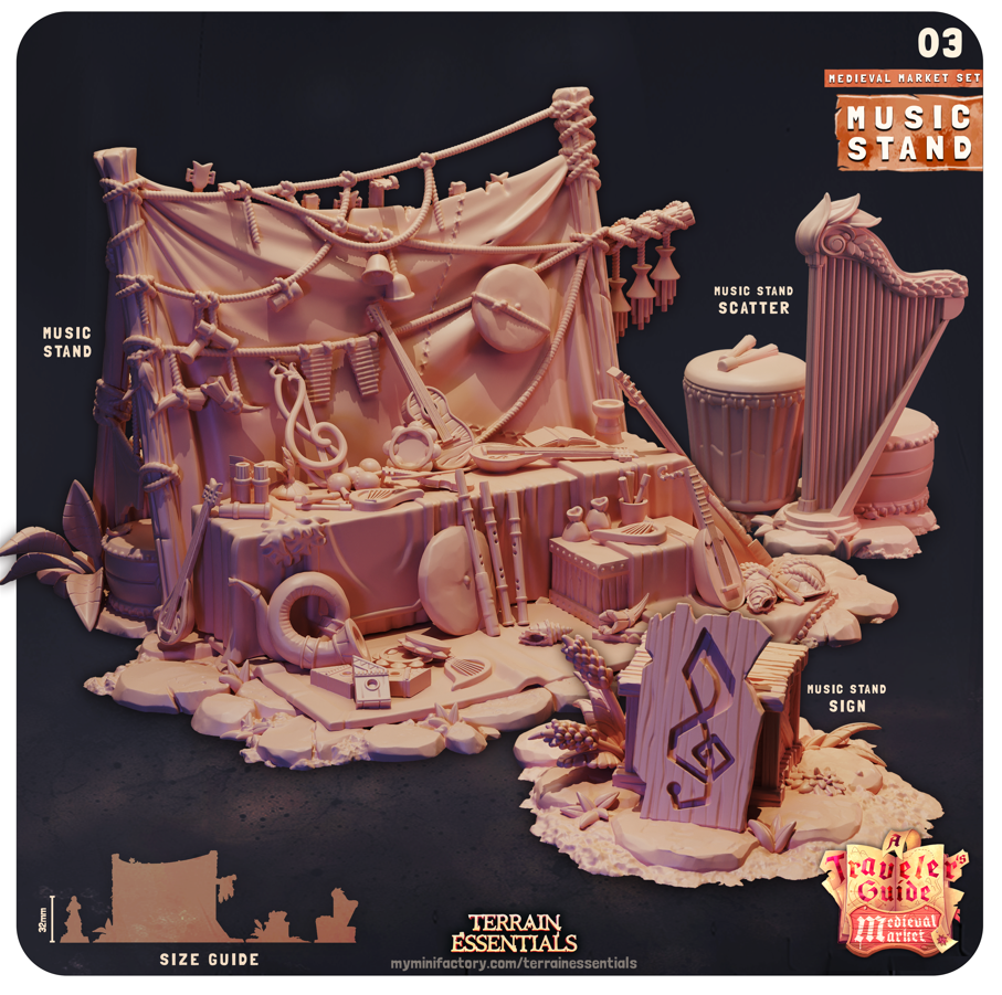3D Printed Cast n Play Medieval Market Terrain Set 28mm 32mm D&D (Online Only)