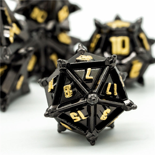 Black w/Gold Pinwheel Strengthened Metal 7-Dice Set | Metal DND Dice (Online Only)