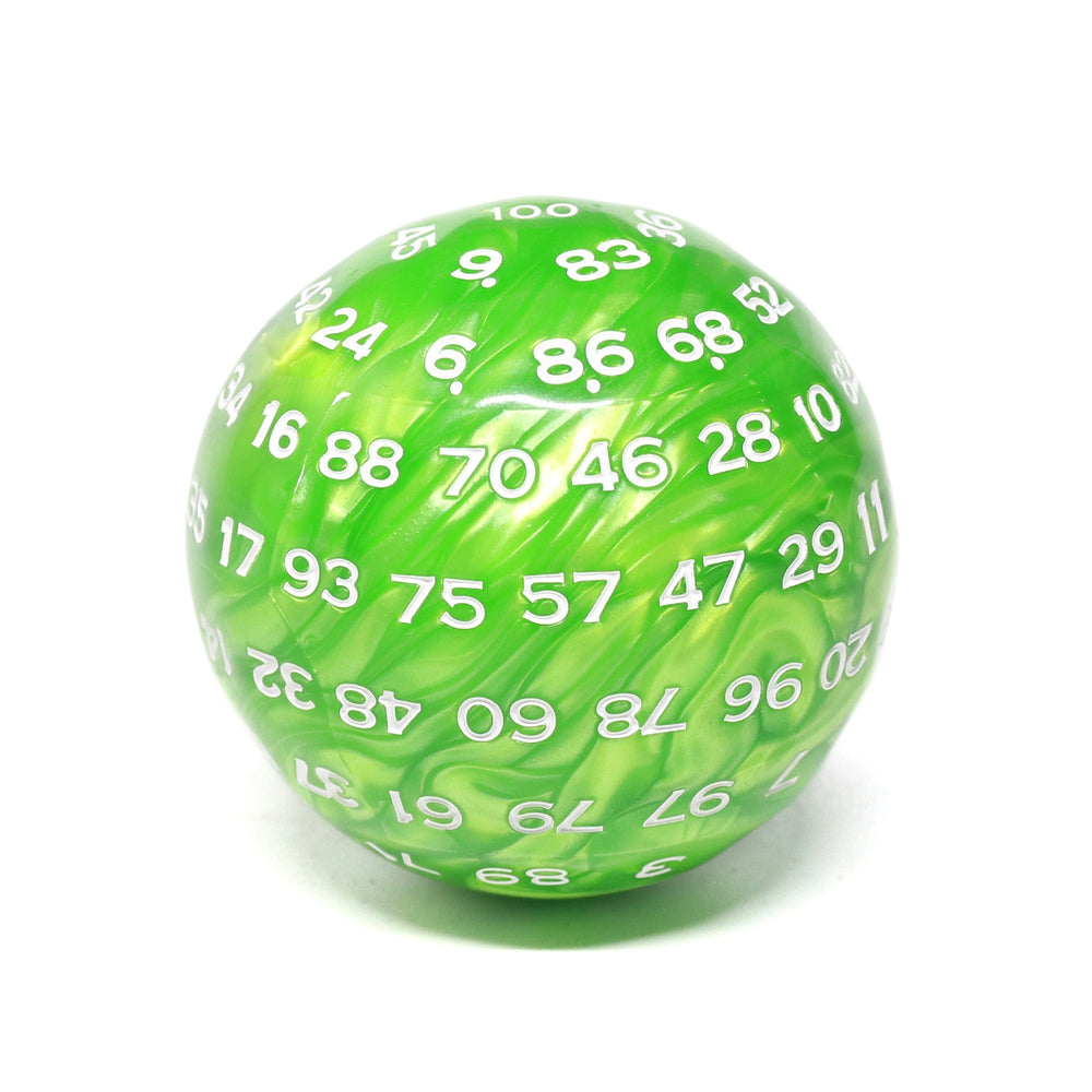 Green Pearl Single 100 Sided Polyhedral Dice (D100) | Green White (45mm) (Online Only)