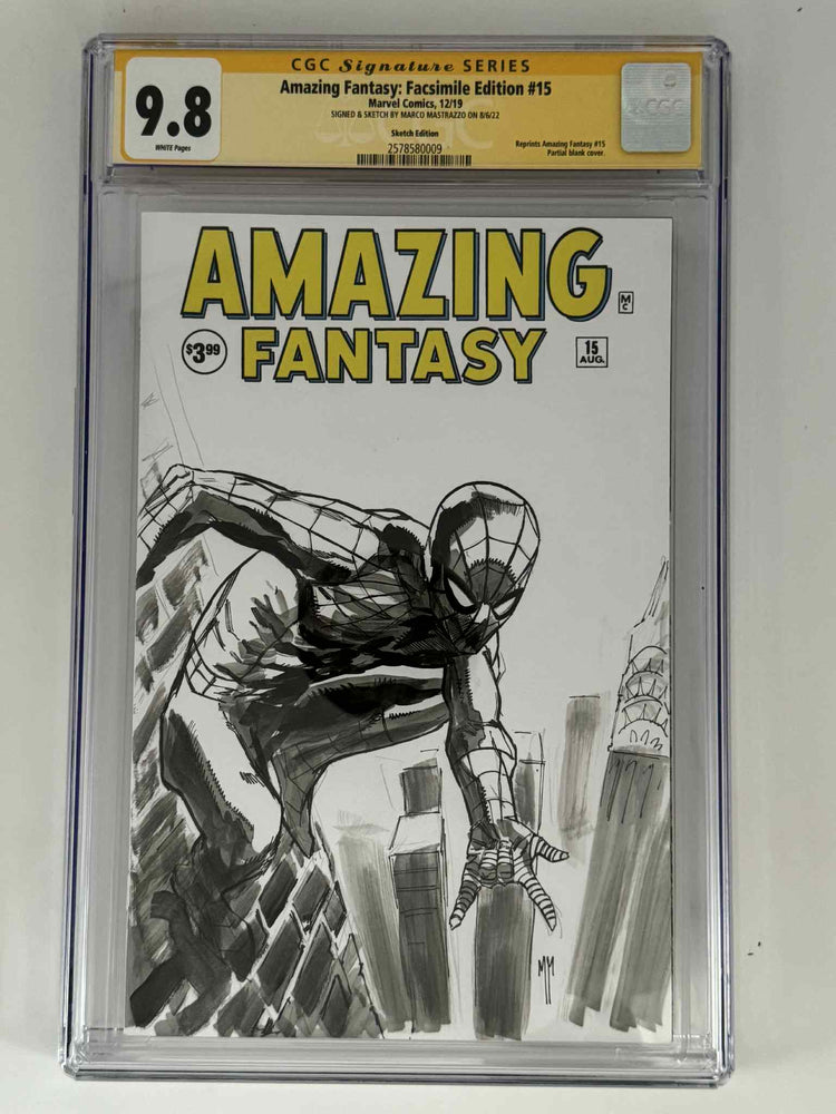 [Signed & Sketch by Marco Mastrazzo] Amazing Fantasy #15 CGC 9.8 Yellow Label Exclusive Sketch Var (ONLINE ORDER ONLY)