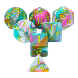 Teal Sky 7-Dice Set Pastel Green Pink w/Green Numbers Dnd Dice Set (Online Only)