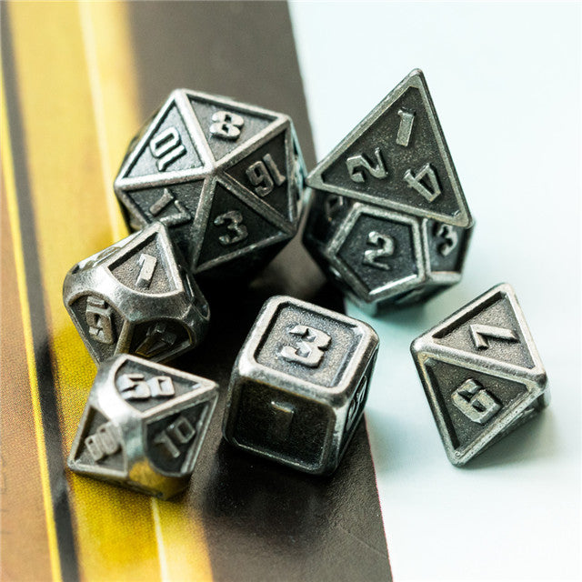 Silver Mini Metal Dice Ancient Effect | (10mm to 15mm) 7-Dice Udixi RPG (Online Only)