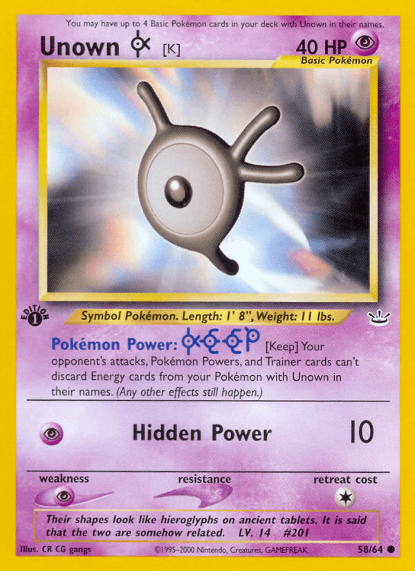 Unown [K] (58/64) [Neo Revelation 1st Edition] (Online Only)