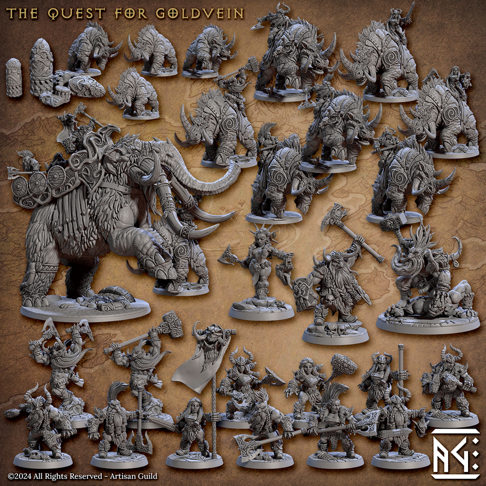 3D Printed Artisan Guild Dwarven Stone Idols Dwarf Berserkers Set 28mm 32mm (Online Only)