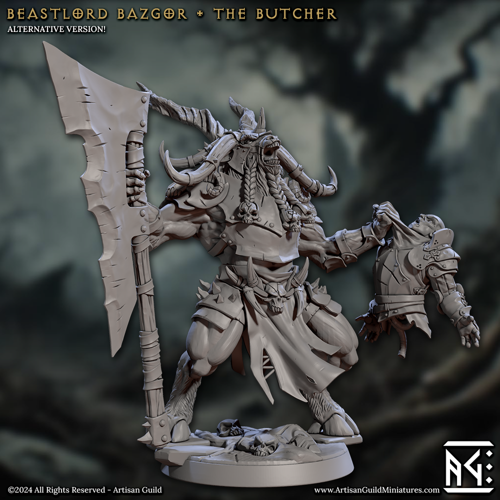 3D Printed Artisan Guild Beastlord Bazgor the Butcher Rise of the Beastmen Set 28mm 32mm (Online Only)