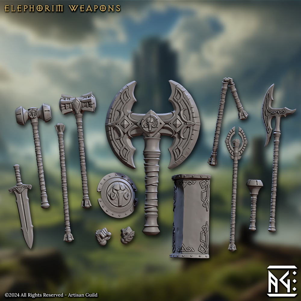 3D Printed Artisan Guild Elepharion Standalone Weapons Set Elephorim Ivory Sentinels 28mm 32mm (Online Only)