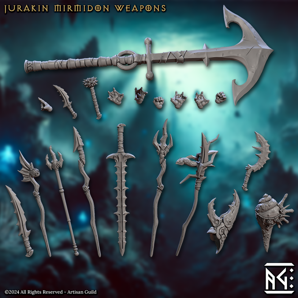 3D Printed Artisan Guild Mirmidons of the Death Tide Weapons Mirmidons of the Death Tide 28mm 32mm (Online Only)