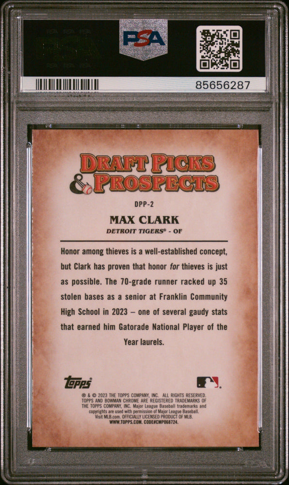 Graded 2023 Topps Bowman Draft Max Clark #DPP2 Draft Picks & Prospects Rookie RC Baseball Card PSA 10 Gem Mint (ONLINE ORDER ONLY)