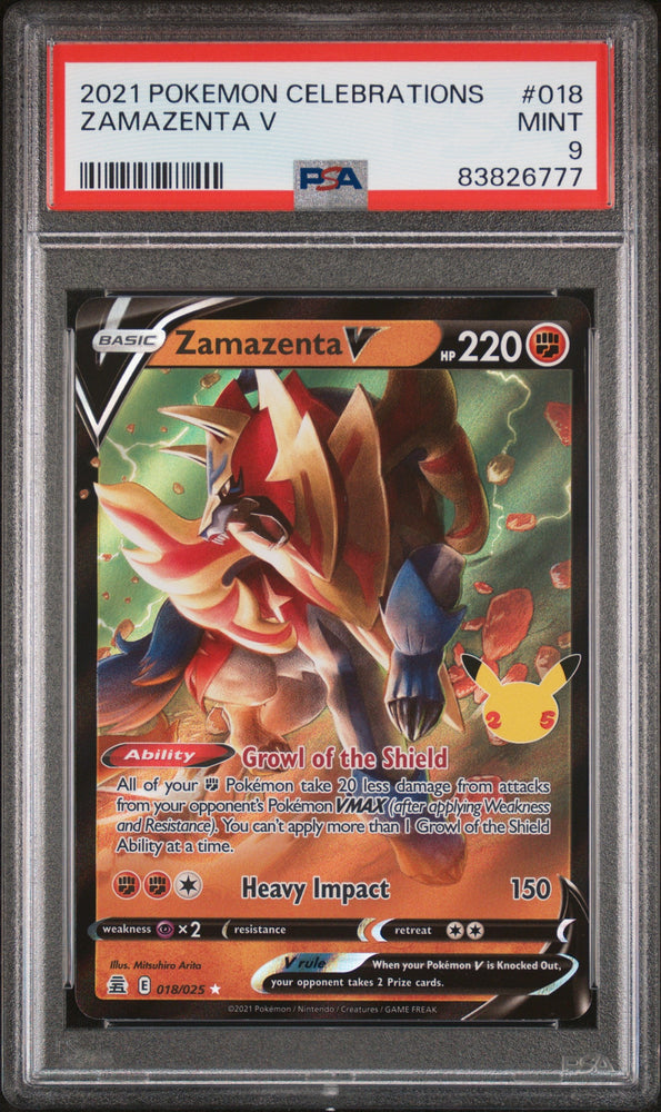 2021 POKEMON CELEBRATIONS ZAMAZENTA V #18 PSA 9 (Online Order Only)