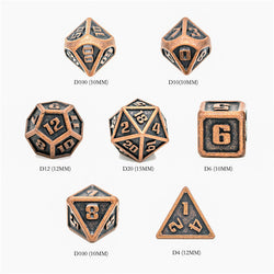 Copper Mini Metal Dice Ancient Effect | (10mm to 15mm) 7-Dice Udixi RPG (Online Only)