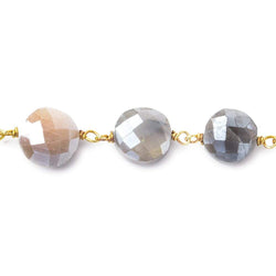 10-11mm Silver Mystic Multi Moonstone faceted coin Vermeil Chain by the foot 20 beads (ONLINE ORDER ONLY)