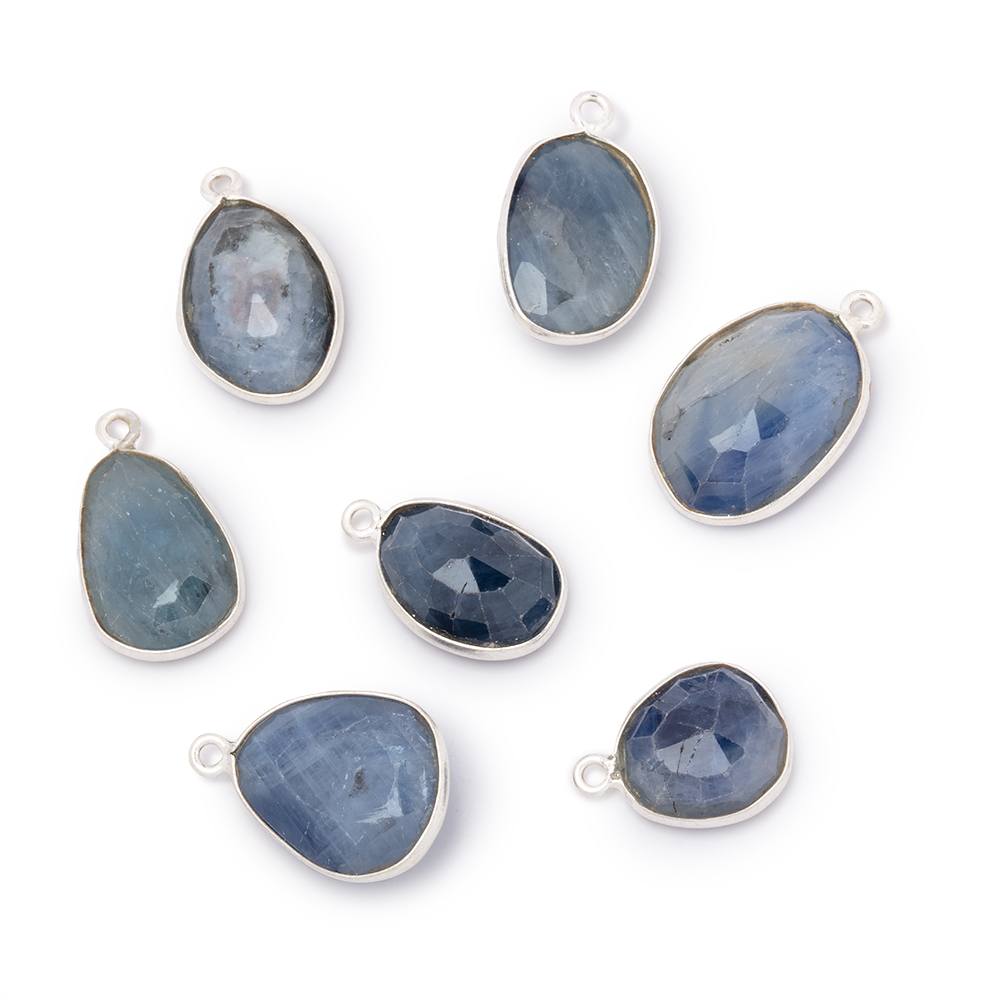 10-13mm .925 Silver Bezel Set Sapphire Faceted Freeform Pendant 1 piece (ONLINE ORDER ONLY)