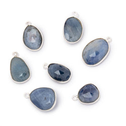 10-13mm .925 Silver Bezel Set Sapphire Faceted Freeform Pendant 1 piece (ONLINE ORDER ONLY)
