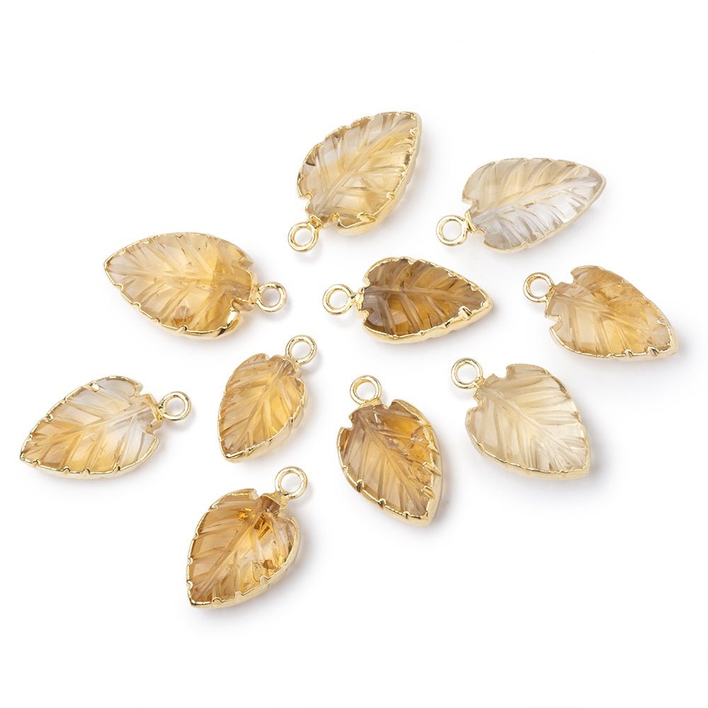 10-14mm Gold Leafed Citrine Carved Leaf Focal 1 piece (ONLINE ORDER ONLY)