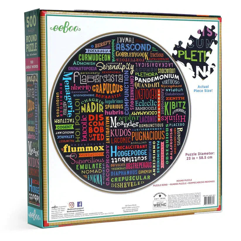 100 Great Words 500 Piece Round Jigsaw Puzzle eeBoo (ONLINE ORDER ONLY)