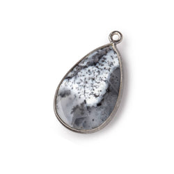 26x17mm Black Gold Bezeled Dendritic Opal Faceted Pear Focal Bead Pendant 1 piece