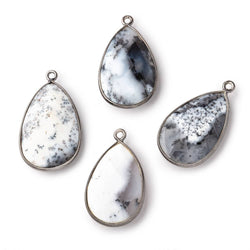 26x17mm Black Gold Bezeled Dendritic Opal Faceted Pear Focal Bead Pendant 1 piece