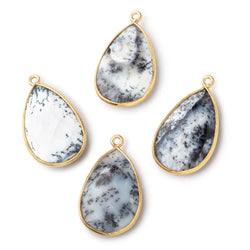 26x17mm Vermeil Bezel Dendritic Opal Faceted Pear Focal Bead Pendant 1 piece