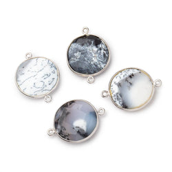 22mm Silver Bezel Dendritic Opal Faceted Coin Focal Bead Connector 1 piece
