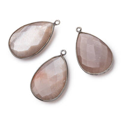 26x17mm Black Gold Bezeled Chocolate Moonstone Pear Focal Pendant 1 pc