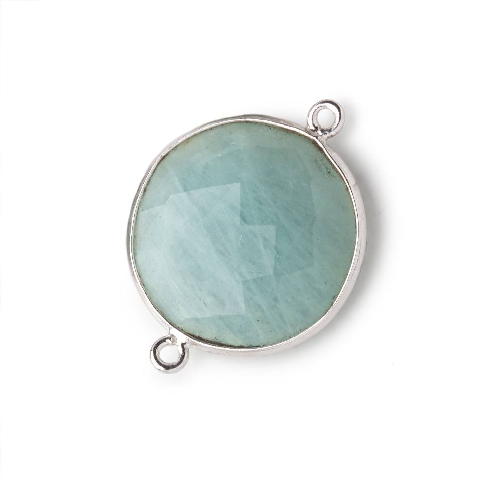 21mm Silver Bezeled Aquamarine Coin Focal Bead Connector 1 pc (ONLINE ORDER ONLY)