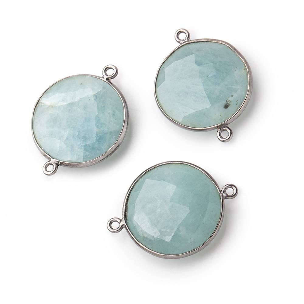 21mm Black Gold Bezeled Aquamarine Coin Focal Bead Connector 1 pc (ONLINE ORDER ONLY)