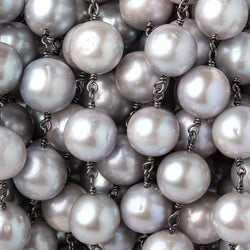 10.5-11mm Silver Off Round Pearls on Black Gold over .925 Silver Chain (ONLINE ORDER ONLY)