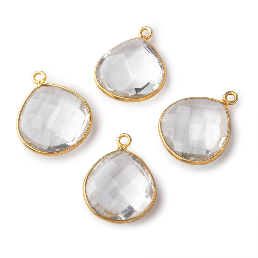 16mm Vermeil Bezeled Crystal Quartz faceted heart focal pendant 1 piece (ONLINE ORDER ONLY)